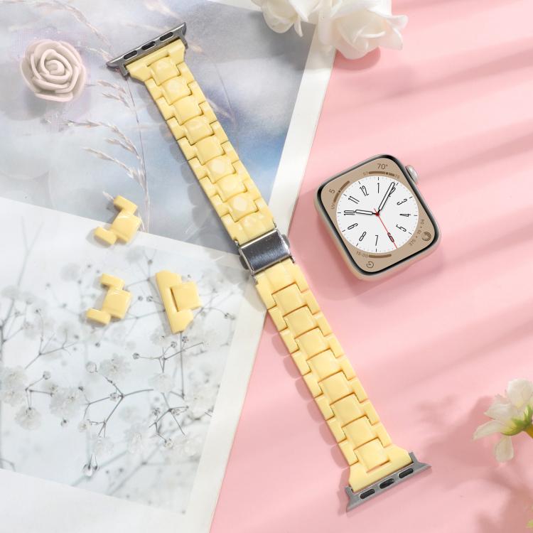 For Apple Watch 42mm / 41mm / 40mm / 38mm Small Waist Rhombus Three-bead Resin Watch Band(Lemon Yellow)