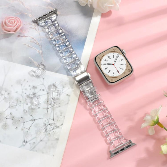 For Apple Watch 42mm / 41mm / 40mm / 38mm Small Waist Rhombus Three-bead Resin Watch Band(Transparent)