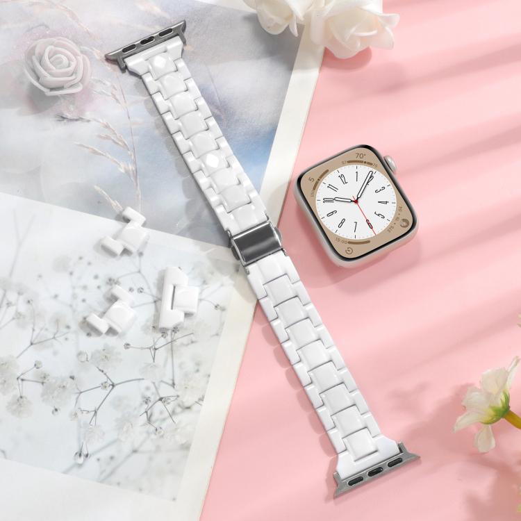 For Apple Watch 42mm / 41mm / 40mm / 38mm Small Waist Rhombus Three-bead Resin Watch Band(White)