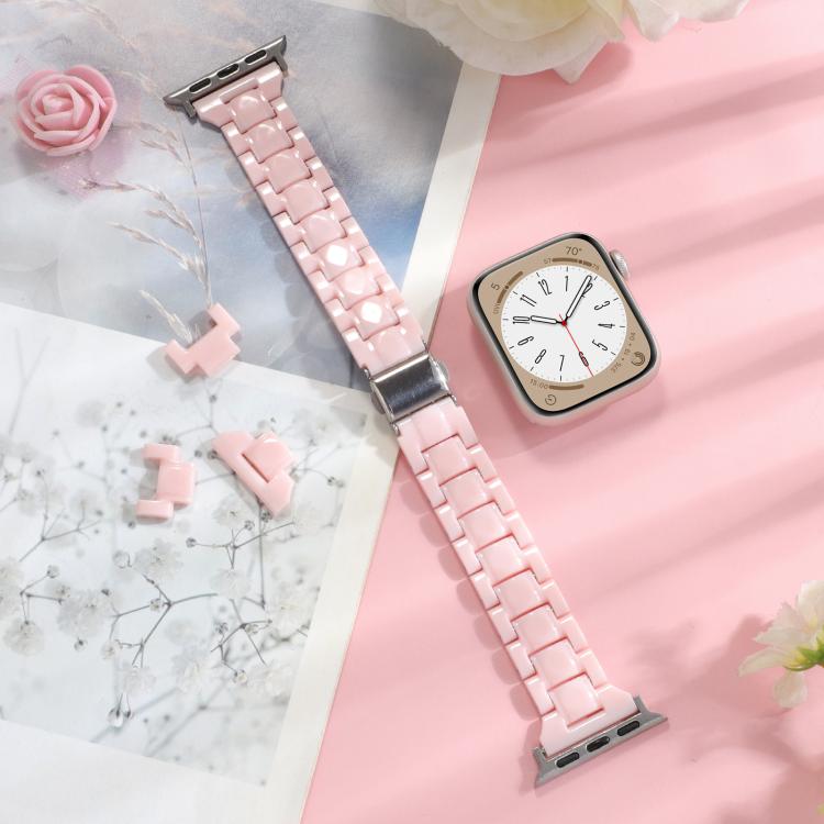 For Apple Watch 42mm / 41mm / 40mm / 38mm Small Waist Rhombus Three-bead Resin Watch Band(Pink)