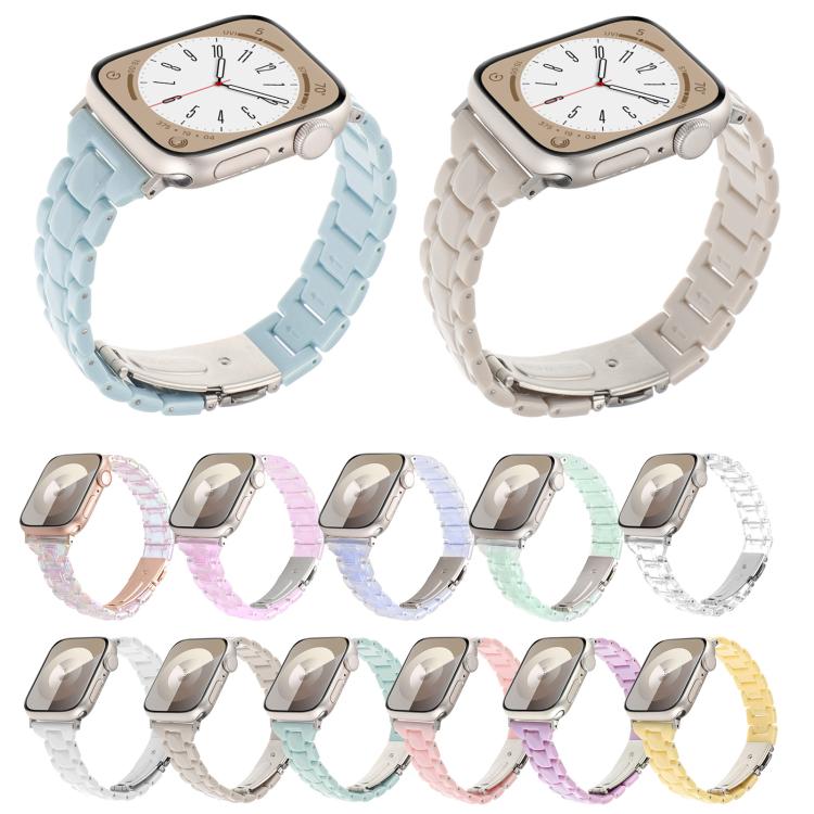 For Apple Watch 46mm / 49mm / 45mm / 44mm Small Waist Rhombus Three-bead Resin Watch Band(Purple)