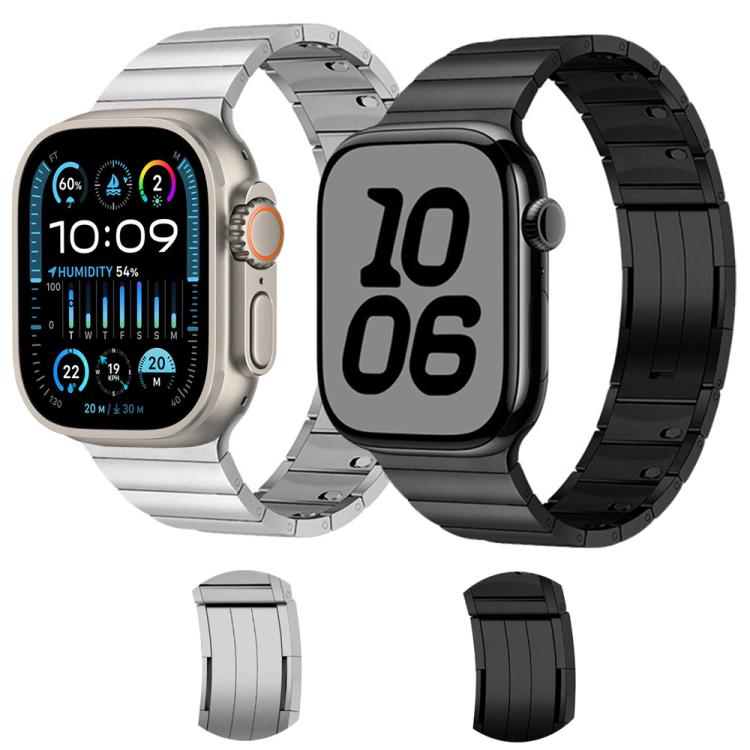 For Apple Watch 46mm / 49mm / 45mm / 44mm Single Bead Side-removable Stainless Steel Watch Band(Black)