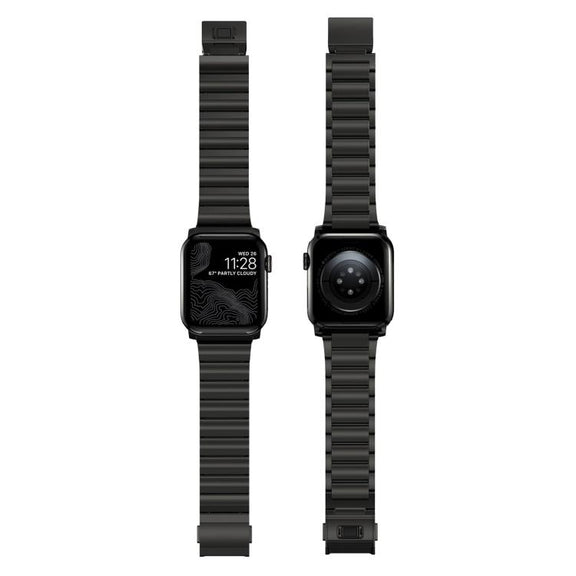 For Apple Watch 46mm / 49mm / 45mm / 44mm Norman Clasp One-Bead Stainless Steel Watch Band(Black)