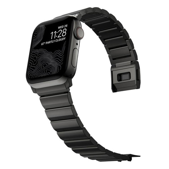 For Apple Watch 46mm / 49mm / 45mm / 44mm Norman Clasp One-Bead Stainless Steel Watch Band(Black)
