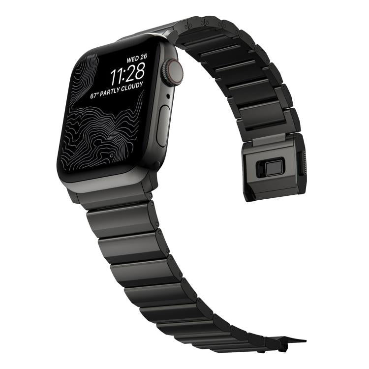For Apple Watch 46mm / 49mm / 45mm / 44mm Norman Clasp One-Bead Stainless Steel Watch Band(Black)