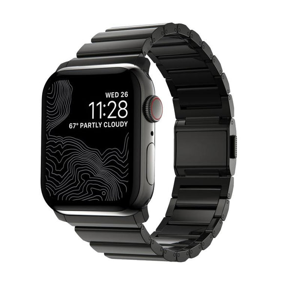 For Apple Watch 46mm / 49mm / 45mm / 44mm Norman Clasp One-Bead Stainless Steel Watch Band(Black)