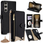 For Sony Xperia 1 VI Crossbody Chain Fishtail Litchi Leather Phone Case(Black)
