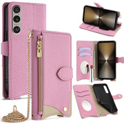 For Sony Xperia 1 VI Crossbody Chain Fishtail Litchi Leather Phone Case(Pink)