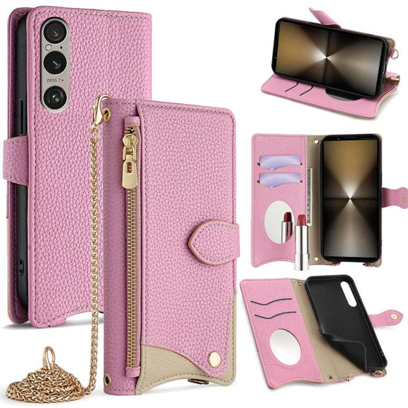 For Sony Xperia 1 VI Crossbody Chain Fishtail Litchi Leather Phone Case(Pink)