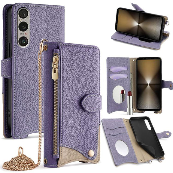 For Sony Xperia 1 VI Crossbody Chain Fishtail Litchi Leather Phone Case(Purple)