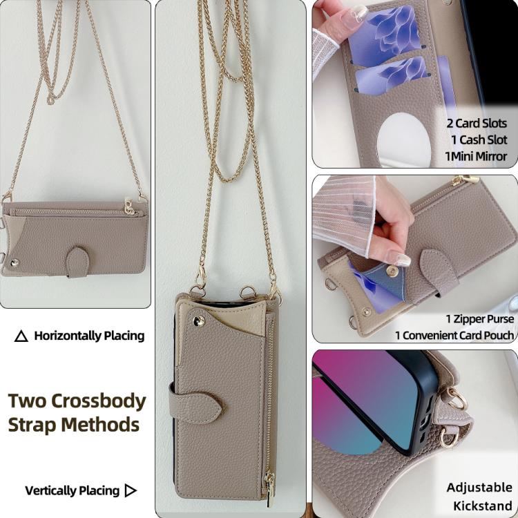 For  Fujitsu Arrows We2 Plus F-51E Crossbody Chain Fishtail Litchi Leather Phone Case(Grey)