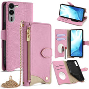 For  Fujitsu Arrows We2 Plus F-51E Crossbody Chain Fishtail Litchi Leather Phone Case(Pink)