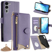 For  Fujitsu Arrows We2 Plus F-51E Crossbody Chain Fishtail Litchi Leather Phone Case(Purple)