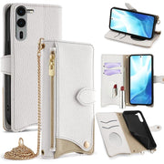 For  Fujitsu Arrows We2 Plus F-51E Crossbody Chain Fishtail Litchi Leather Phone Case(White)