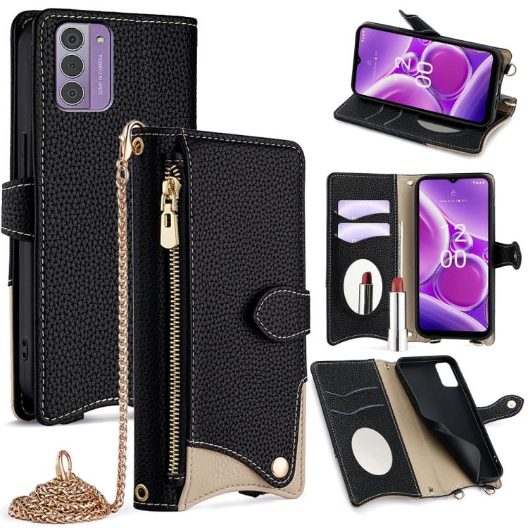 For Nokia G42 / G310 Crossbody Chain Fishtail Litchi Leather Phone Case(Black) - Nokia Cases by PMC TechLife | Online Shopping South Africa | PMC TechLife | Buy Now Pay Later Mobicred