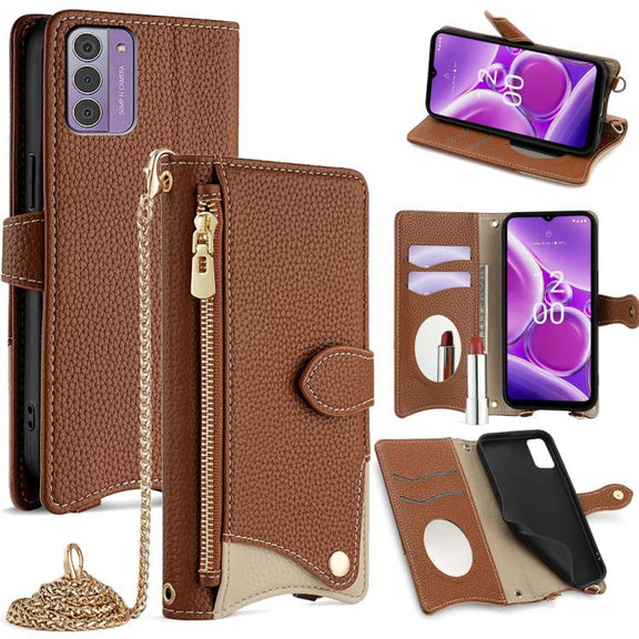 For Nokia G42 / G310 Crossbody Chain Fishtail Litchi Leather Phone Case(Brown)