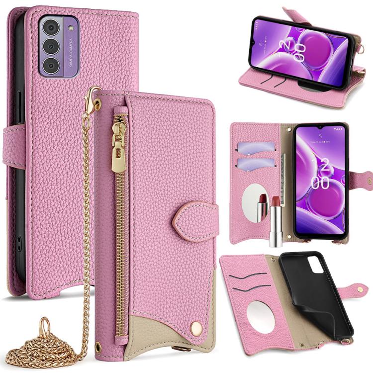 For Nokia G42 / G310 Crossbody Chain Fishtail Litchi Leather Phone Case(Pink) - Nokia Cases by PMC TechLife | Online Shopping South Africa | PMC TechLife | Buy Now Pay Later Mobicred