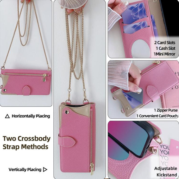 For Nokia G42 / G310 Crossbody Chain Fishtail Litchi Leather Phone Case(Pink)