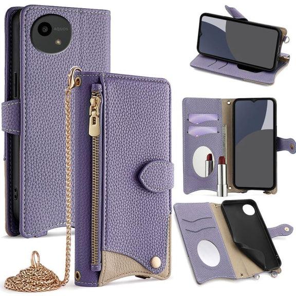 For Sharp Aquos wish4 Crossbody Chain Fishtail Litchi Leather Phone Case(Purple)