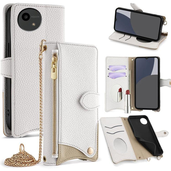 For Sharp Aquos wish4 Crossbody Chain Fishtail Litchi Leather Phone Case(White)