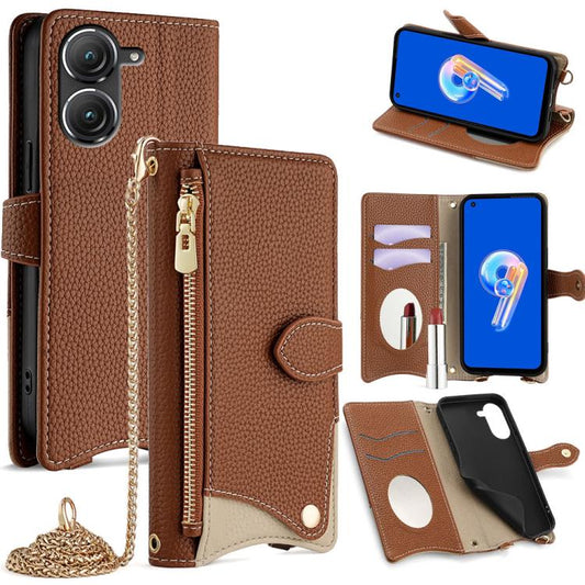 For Asus Zenfone 9 / Zenfone 10 Crossbody Chain Fishtail Litchi Leather Phone Case(Brown) - ASUS Cases by PMC Jewellery | Online Shopping South Africa | PMC Jewellery | Buy Now Pay Later Mobicred