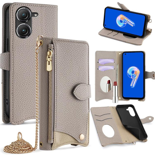 For Asus Zenfone 9 / Zenfone 10 Crossbody Chain Fishtail Litchi Leather Phone Case(Grey) - ASUS Cases by PMC Jewellery | Online Shopping South Africa | PMC Jewellery | Buy Now Pay Later Mobicred