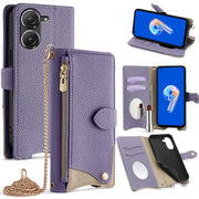 For Asus Zenfone 9 / Zenfone 10 Crossbody Chain Fishtail Litchi Leather Phone Case(Purple)