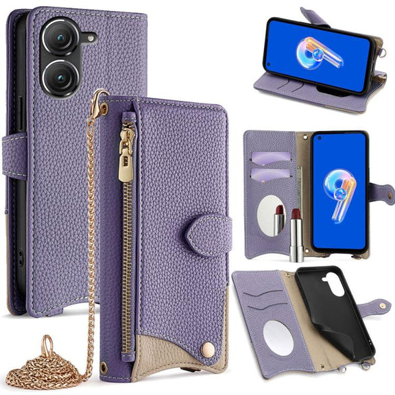 For Asus Zenfone 9 / Zenfone 10 Crossbody Chain Fishtail Litchi Leather Phone Case(Purple)