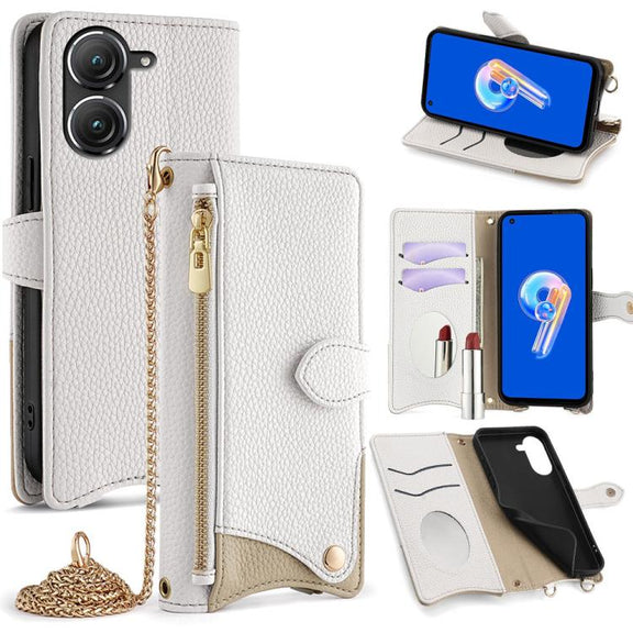 For Asus Zenfone 9 / Zenfone 10 Crossbody Chain Fishtail Litchi Leather Phone Case(White)