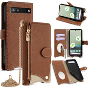 For Google Pixel 6a Crossbody Chain Fishtail Litchi Leather Phone Case(Brown)