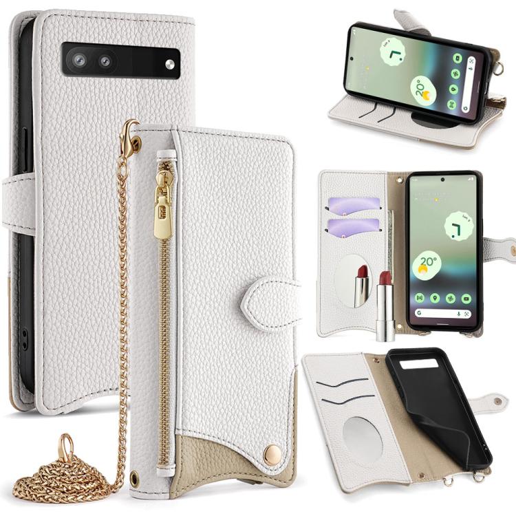 For Google Pixel 6a Crossbody Chain Fishtail Litchi Leather Phone Case(White) - Google Cases by PMC TechLife | Online Shopping South Africa | PMC TechLife | Buy Now Pay Later Mobicred