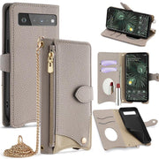 For Google Pixel 6 Pro Crossbody Chain Fishtail Litchi Leather Phone Case(Grey)