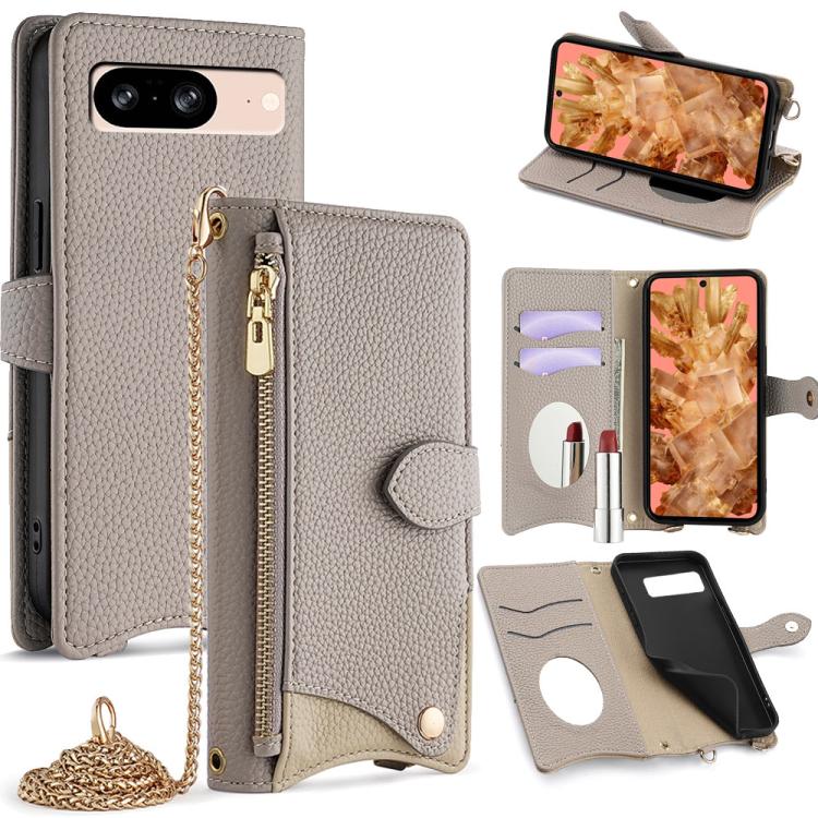 For Google Pixel 8 Crossbody Chain Fishtail Litchi Leather Phone Case(Grey) - Google Cases by PMC TechLife | Online Shopping South Africa | PMC TechLife | Buy Now Pay Later Mobicred