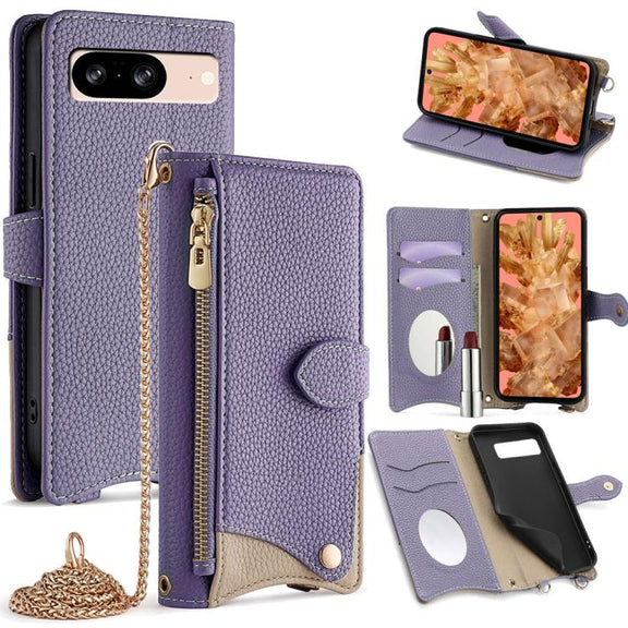 For Google Pixel 8 Crossbody Chain Fishtail Litchi Leather Phone Case(Purple)