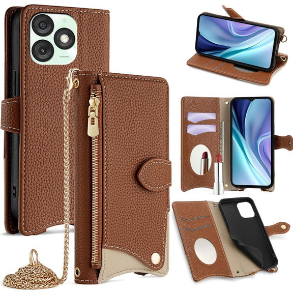 For Itel A50 Crossbody Chain Fishtail Litchi Leather Phone Case(Brown)
