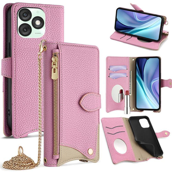 For Itel A50 Crossbody Chain Fishtail Litchi Leather Phone Case(Pink)