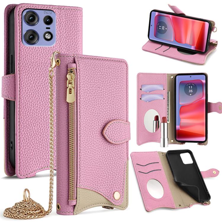 For Motorola Edge 50 Pro Crossbody Chain Fishtail Litchi Leather Phone Case(Pink) - Motorola Cases by PMC TechLife | Online Shopping South Africa | PMC TechLife | Buy Now Pay Later Mobicred