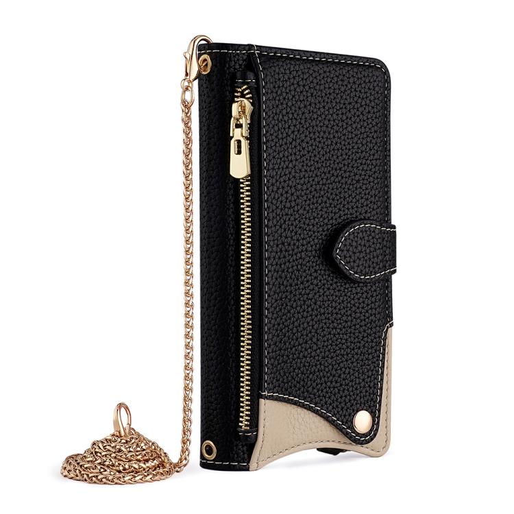 For Motorola Edge+ 2022 / Edge 30 Pro Crossbody Chain Fishtail Litchi Leather Phone Case(Black)