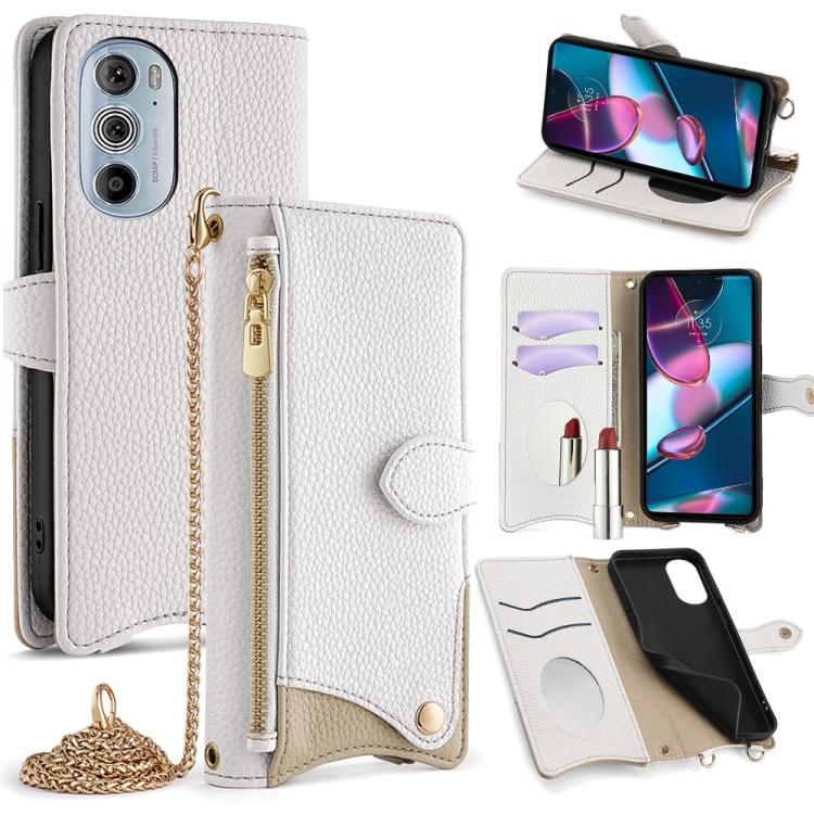 For Motorola Edge+ 2022 / Edge 30 Pro Crossbody Chain Fishtail Litchi Leather Phone Case(White) - Motorola Cases by PMC TechLife | Online Shopping South Africa | PMC TechLife | Buy Now Pay Later Mobicred