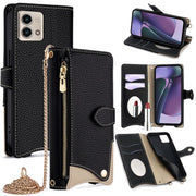 For Motorola Moto G Stylus 5G 2023 Crossbody Chain Fishtail Litchi Leather Phone Case(Black)