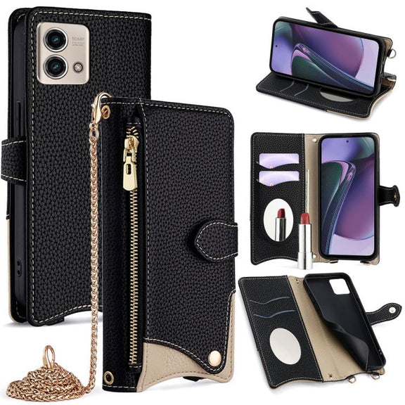For Motorola Moto G Stylus 5G 2023 Crossbody Chain Fishtail Litchi Leather Phone Case(Black)