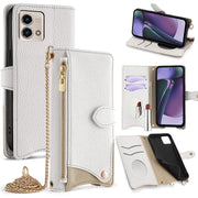 For Motorola Moto G Stylus 5G 2023 Crossbody Chain Fishtail Litchi Leather Phone Case(White)
