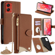 For Motorola Moto G Stylus 5G 2024 Crossbody Chain Fishtail Litchi Leather Phone Case(Brown)
