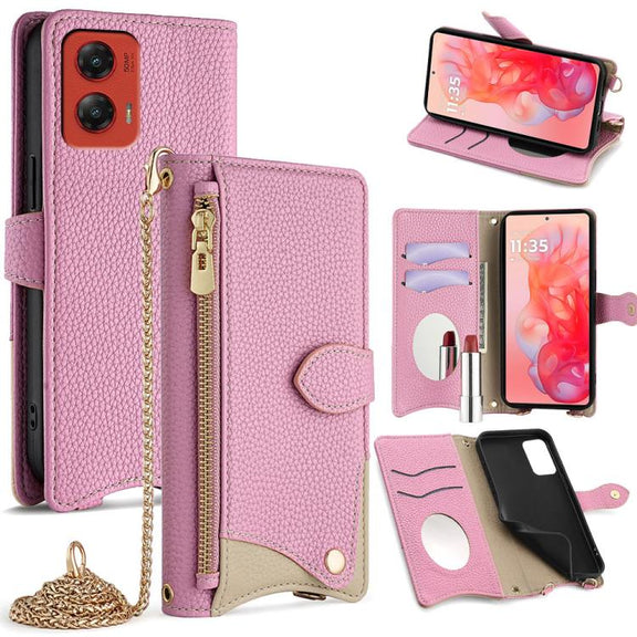 For Motorola Moto G Stylus 5G 2024 Crossbody Chain Fishtail Litchi Leather Phone Case(Pink)
