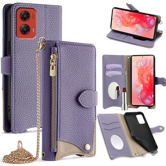 For Motorola Moto G Stylus 5G 2024 Crossbody Chain Fishtail Litchi Leather Phone Case(Purple)