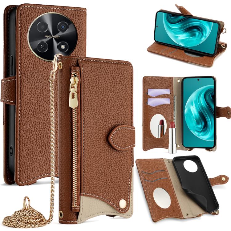 For Huawei nova 12i / Enjoy 70 Pro Crossbody Chain Fishtail Litchi Leather Phone Case(Brown) - Huawei Cases by PMC TechLife | Online Shopping South Africa | PMC TechLife | Buy Now Pay Later Mobicred