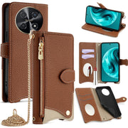 For Huawei nova 12i / Enjoy 70 Pro Crossbody Chain Fishtail Litchi Leather Phone Case(Brown)