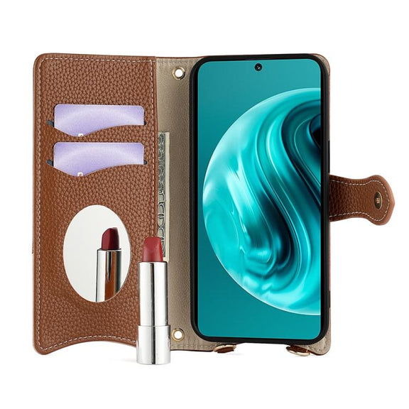 For Huawei nova 12i / Enjoy 70 Pro Crossbody Chain Fishtail Litchi Leather Phone Case(Brown)
