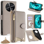 For Huawei nova 12i / Enjoy 70 Pro Crossbody Chain Fishtail Litchi Leather Phone Case(Grey)