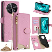 For Huawei nova 12i / Enjoy 70 Pro Crossbody Chain Fishtail Litchi Leather Phone Case(Pink)